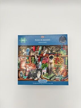 Gibsons Puss in Books 1000 Piece Puzzle Judith Yates Open Box NEW Sealed Pieces